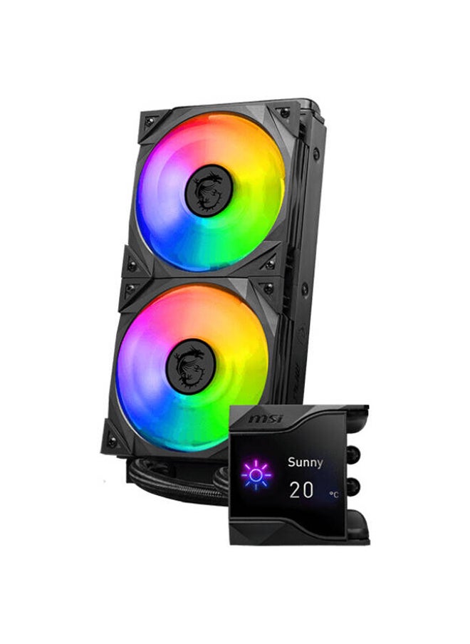 MPG CORELIQUID D240 AIO Liquid Cooler With 2.4” IPS Display, 240mm Radiator, 2 x MSI Torx ARGB & PWM Controlled Fan, 2800 RPM, 77.4 CFM, Two Ball Bearing, Reinforced Tubing, 936-6A1611-005 Black