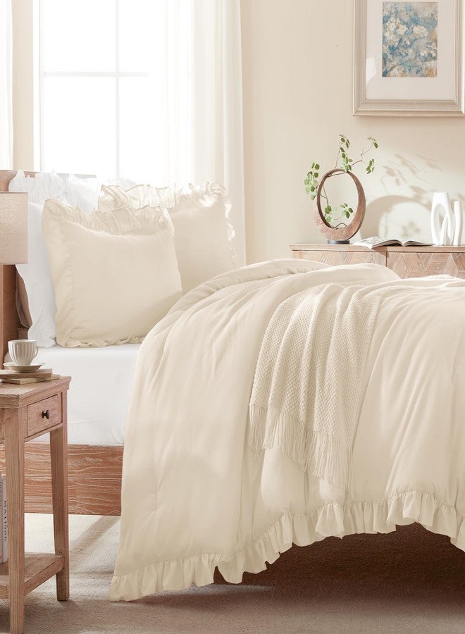 Andency Beige Twin Size Farmhouse Shabby Classic Ruffle Comforter Set for Kids - 2 Pieces, Lightweight Soft Microfiber Bedding for Girls (1 Comforter and 1 Pillowcase) - Image 4