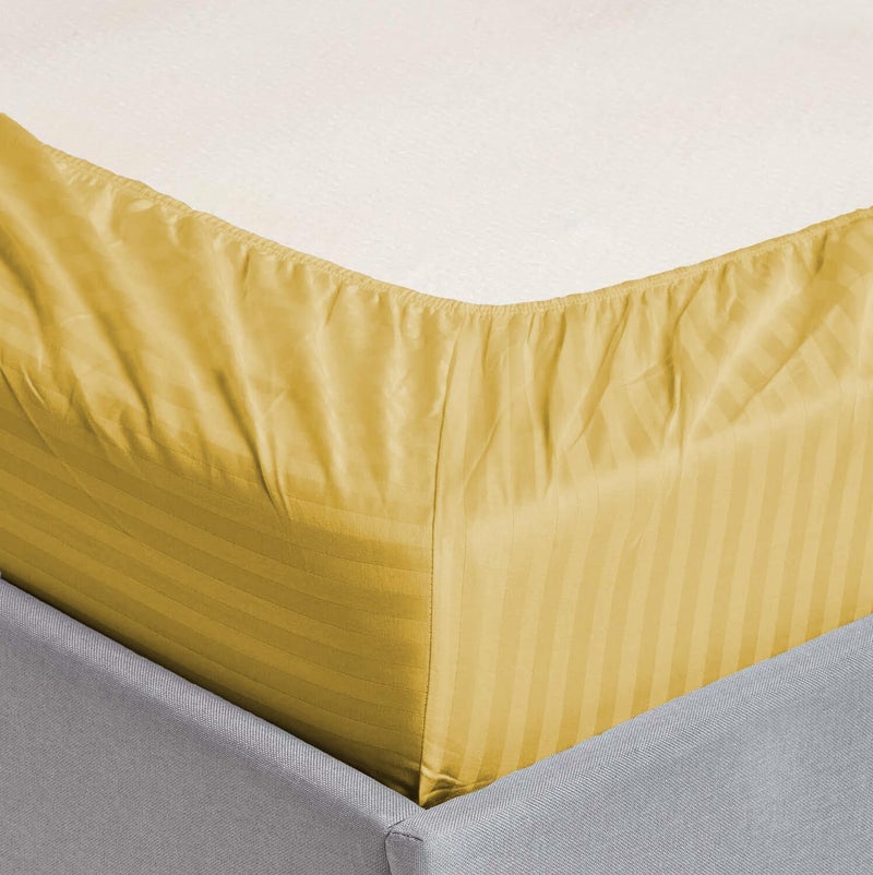 سليب ويل مجموعة شرشف سرير مرن من الألياف الدقيقة مخطط من مع كيسي وسادة - 120x200+17 سم (ذهبي) - Image 3