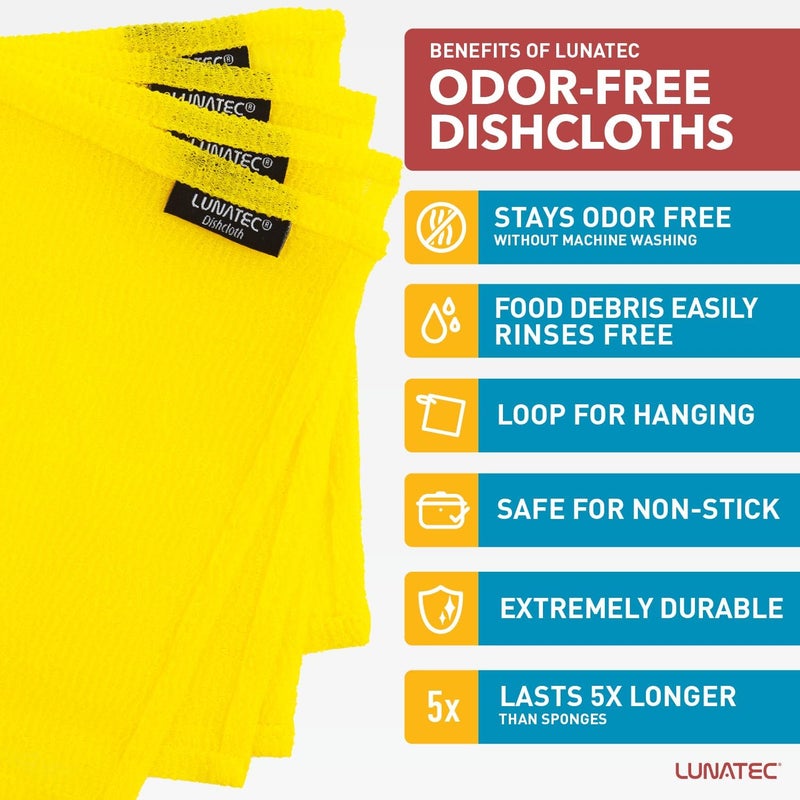 Lunatec Odor-Free Dishcloths - 4-Pack Durable Scrubber and Scouring Pad for Kitchen Cleaning - Image 2