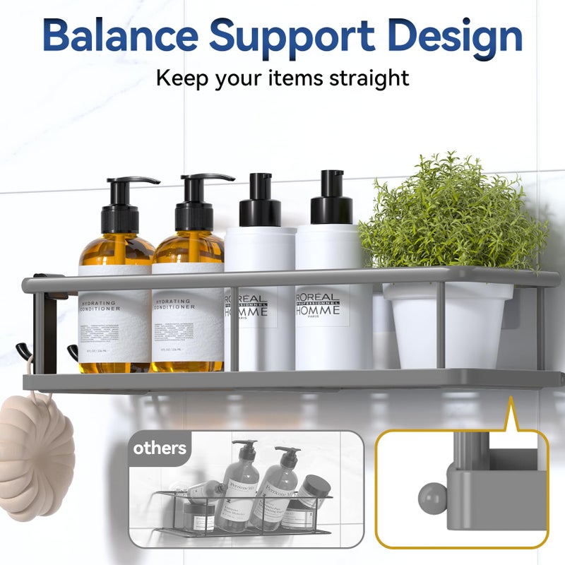 YASONIC Shower Caddy Adhesive, No Drill Bathroom Shower Organizers, with Removable Hooks and Soap Holder, Rust Proof Shower Shelves, Wall-Mounted Shower Holder, 3 Pack, Grey - Image 5