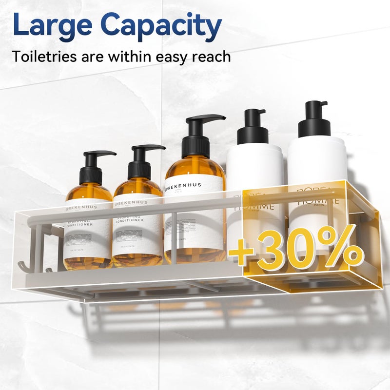 YASONIC Shower Caddy Adhesive, No Drill Bathroom Shower Organizers, with Removable Hooks and Soap Holder, Rust Proof Shower Shelves, Wall-Mounted Shower Holder, 3 Pack, Grey - Image 4