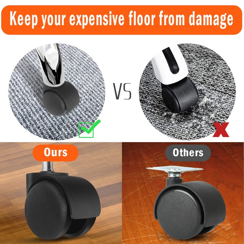 Omyoffice Office Chair Wheels 2 Inch Chair Caster Wheel Set of 5 Heavy Duty Chair Wheel Replacement Supports 1000 lbs No Noise Suitable for Hardwood Floors and Carpets - Image 3