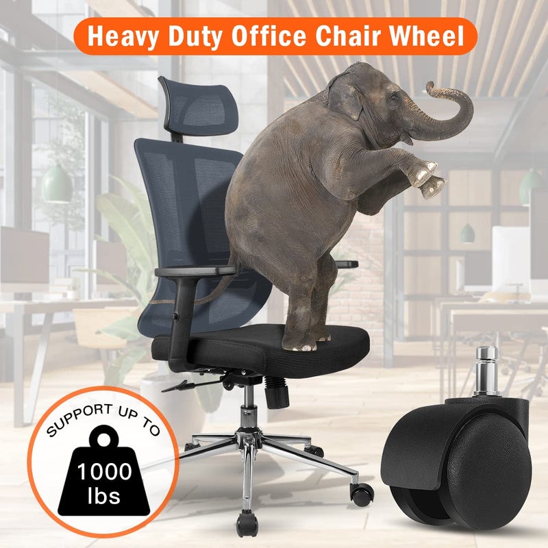 Omyoffice Office Chair Wheels 2 Inch Chair Caster Wheel Set of 5 Heavy Duty Chair Wheel Replacement Supports 1000 lbs No Noise Suitable for Hardwood Floors and Carpets - Image 4