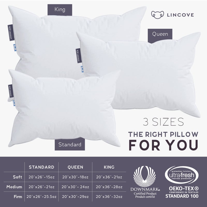 Lincove Cloud Natural Canadian White Down Luxury Sleeping Pillow - 625 Fill Power, 500 Thread Count Cotton Shell, Made in Canada, Standard - Soft, 1 Pack - Image 5