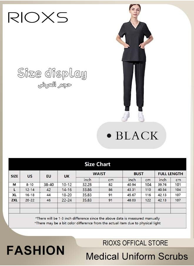 RIOXS - Unisex Medical Uniform Scrubs, Women And Men Scrubs Set, Professionals Medical Scrubs Short Sleeve Top And Pants For Workwear, Soft Stretch V-Neck Top And Trousers - Image 1
