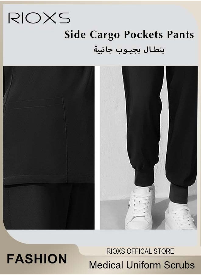 RIOXS - Unisex Medical Uniform Scrubs, Women And Men Scrubs Set, Professionals Medical Scrubs Short Sleeve Top And Pants For Workwear, Soft Stretch V-Neck Top And Trousers - Image 1