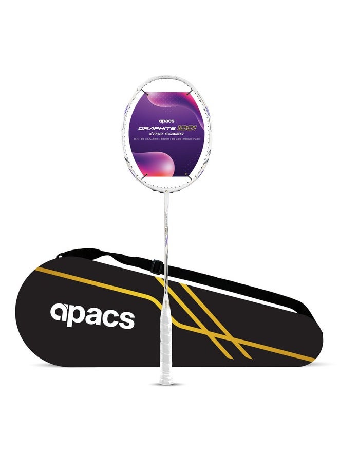 Apacs - Graphite 1001 Xtra Power (36Lbs, Power Frame With 100% Japanese Graphite) Badminton Racket With Full Cover (White) - Image 1