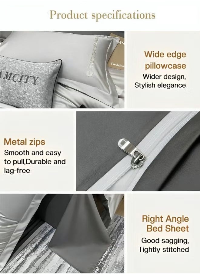 Beauenty - 4PCS Washed Silk Bedding Set King Size Comforter Set Warm in Winter and Cool in Summer Skin-Friendly Solid Color Breathable Duvet Cover Set 1.8M Bed 200*230CM - Image 1