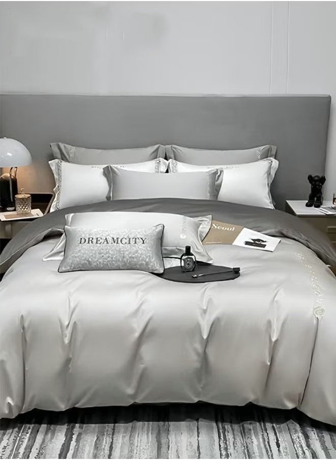 Beauenty - 4PCS Washed Silk Bedding Set King Size Comforter Set Warm in Winter and Cool in Summer Skin-Friendly Solid Color Breathable Duvet Cover Set 1.8M Bed 200*230CM - Image 1