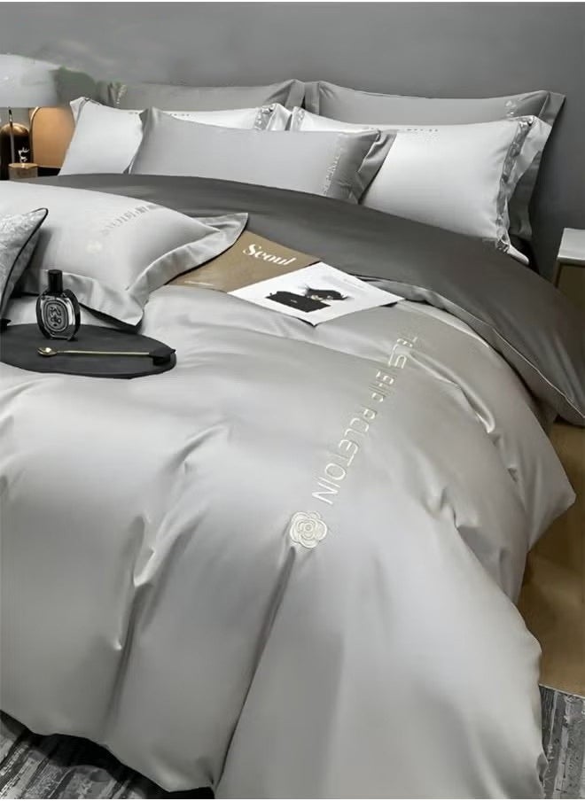 Beauenty - 4PCS Washed Silk Bedding Set King Size Comforter Set Warm in Winter and Cool in Summer Skin-Friendly Solid Color Breathable Duvet Cover Set 1.8M Bed 200*230CM - Image 1