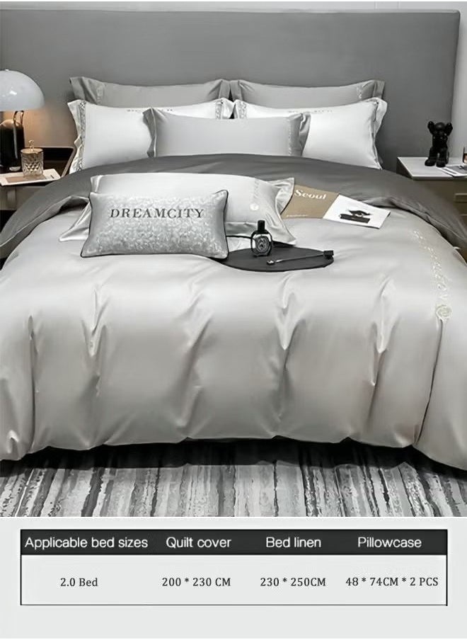 Beauenty - 4PCS Washed Silk Bedding Set King Size Comforter Set Warm in Winter and Cool in Summer Skin-Friendly Solid Color Breathable Duvet Cover Set 1.8M Bed 200*230CM - Image 1