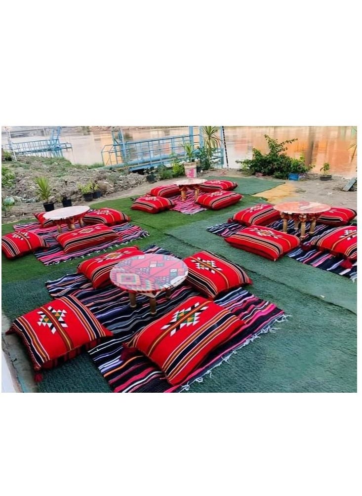 Egypt Antiques - A base or a majlis in the Arabic style, consisting of a table, 4 cushions, floor kilims, 100% handmade - Image 1