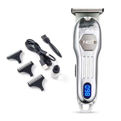 IKONIC Unisex Professional Rechargeable DC Motor Hair Trimmer,Neo For Salon&Home,Cordless,LED Display For Battery Capacity,Charging Reminder,3 Trimmer Guides,Upto 3 Hours Of Continuous Use - Silver - Image 1