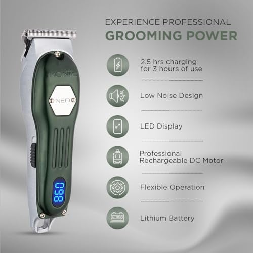 IKONIC Unisex Professional Rechargeable DC Motor Hair Trimmer,Neo For Salon&Home,Cordless,LED Display For Battery Capacity,Charging Reminder,3 Trimmer Guides,Upto 3 Hours Of Continuous Use - Silver - Image 3