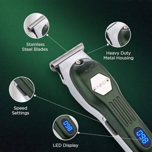 IKONIC Unisex Professional Rechargeable DC Motor Hair Trimmer,Neo For Salon&Home,Cordless,LED Display For Battery Capacity,Charging Reminder,3 Trimmer Guides,Upto 3 Hours Of Continuous Use - Silver - Image 4