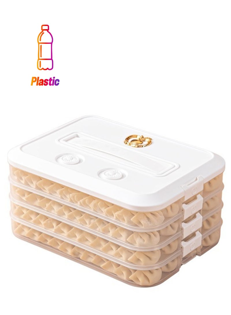 Dumpling Box 4-Layer Food Storage Container, Stackable Snack Container, With Lid, Multi-Layer Storage Airtight Large-Capacity Portable Handle Non-Stick White Four-Layer - Image 1