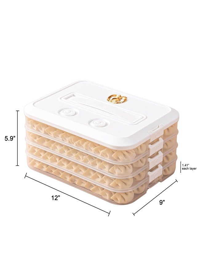 Dumpling Box 4-Layer Food Storage Container, Stackable Snack Container, With Lid, Multi-Layer Storage Airtight Large-Capacity Portable Handle Non-Stick White Four-Layer - Image 4