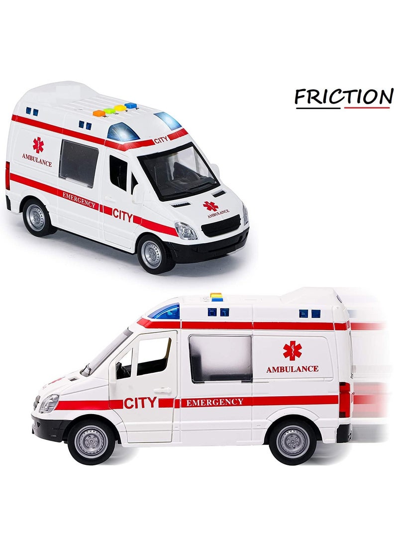 Toy Box Ambulance Toy Van with Lights & Siren Hospital Rescue Car - Friction Powered Wheels For Kids - Image 2