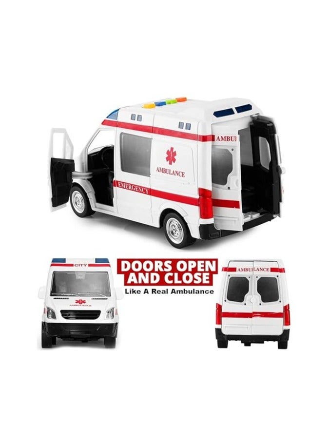 Toy Box Ambulance Toy Van with Lights & Siren Hospital Rescue Car - Friction Powered Wheels For Kids - Image 3