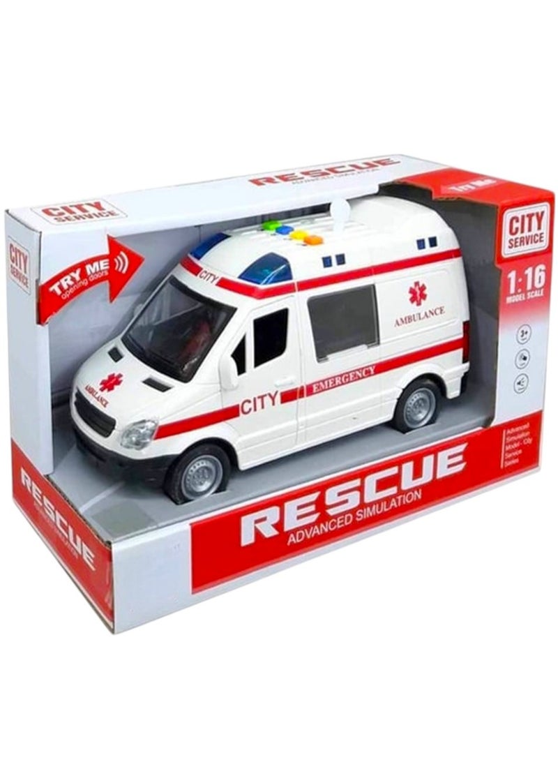 Toy Box Ambulance Toy Van with Lights & Siren Hospital Rescue Car - Friction Powered Wheels For Kids - Image 4