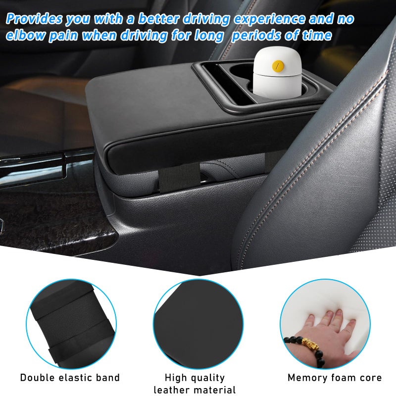 Suvnie Car Center Console Armrest Pillow, Waterproof Leather Armrest Cushion with Cup Holder & Phone Holder, Memory Foam Arm Rest Box Cover Protector with Storage Bag for Most Cars (Black) - Image 3