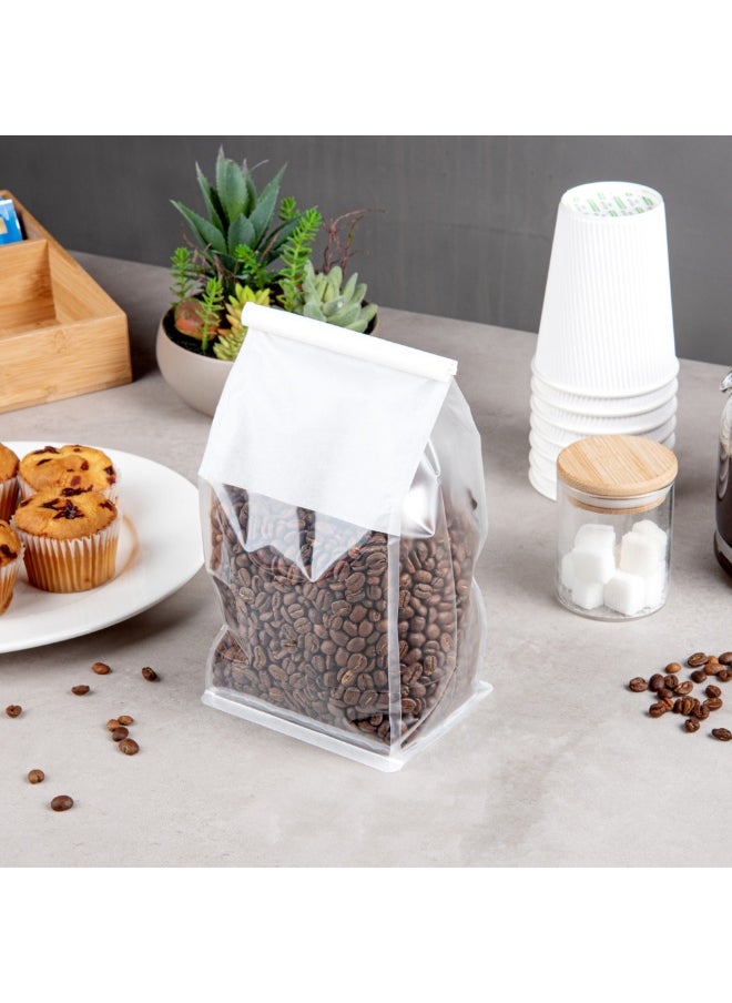 Bag Tek 5.1 x 4.1 x 11.2 Inch Tin Tie Bags With Windows, 100 Resealable Bakery Bags With Windows - Flat Bottom, For Cookies or Coffee Beans, White Cotton Paper Tin Tie Bags