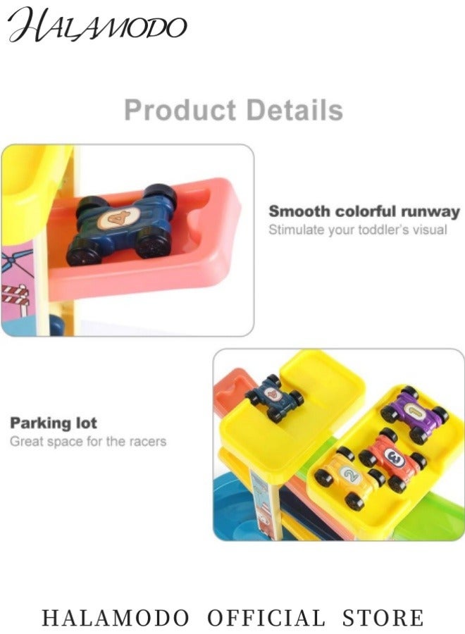 HALAMODO Toddler Car Track Toys with Car Ramps & 6 Wood Race Car & 1 Parking Garage Wooden Car Ramp Toddler Toys for 1 2 Year Old Boy  - Image 4