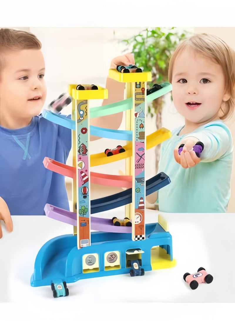 Toddler Car Track Toys with Car Ramps & 6 Wood Race Car & 1 Parking Garage Wooden Car Ramp Toddler Toys for 1 2 Year Old Boy - Image 5