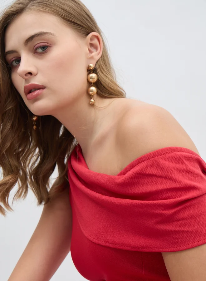 Styli Styli Solid One Shoulder Sheath Midi Dress with Ruched Detail