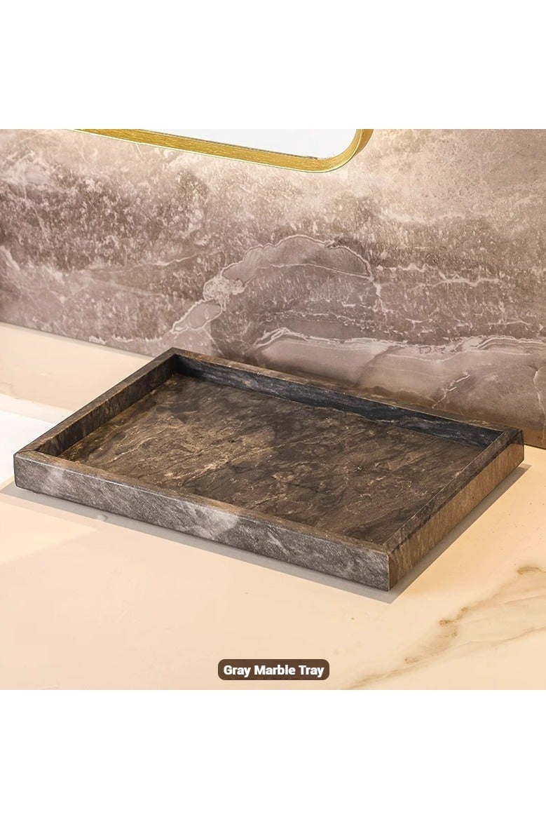FUKE Marble Vanity Decorative Tray for Jewelry, Cosmetics, Candles, Lotion, Shampoo, and Perfume for Dresser and Bathroom - Image 1