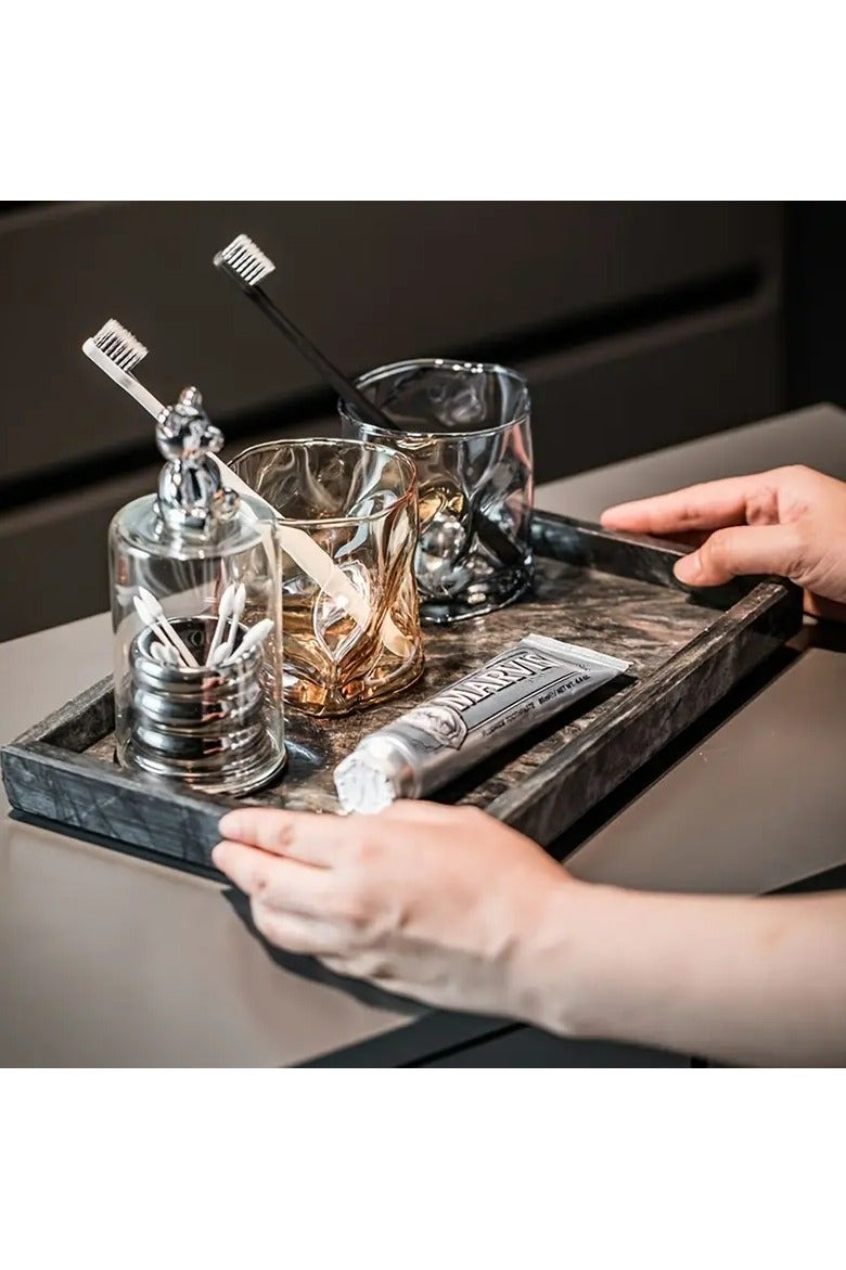 FUKE Marble Vanity Decorative Tray for Jewelry, Cosmetics, Candles, Lotion, Shampoo, and Perfume for Dresser and Bathroom - Image 4