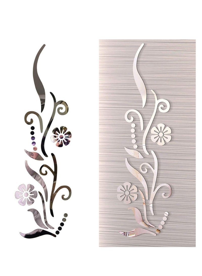 كابتن تيك 3D Flower Mirror Wall Decoration, Petal Crystal Mirror Stereoscopic Wall Sticker for Bedroom Living Room Sofa Tv Wall Background, Removable Acrylic Art Mural for Home Decoration, Silver KSA | Riyadh, - Image 1