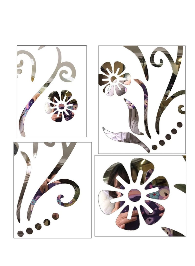 كابتن تيك 3D Flower Mirror Wall Decoration, Petal Crystal Mirror Stereoscopic Wall Sticker for Bedroom Living Room Sofa Tv Wall Background, Removable Acrylic Art Mural for Home Decoration, Silver KSA | Riyadh, - Image 5
