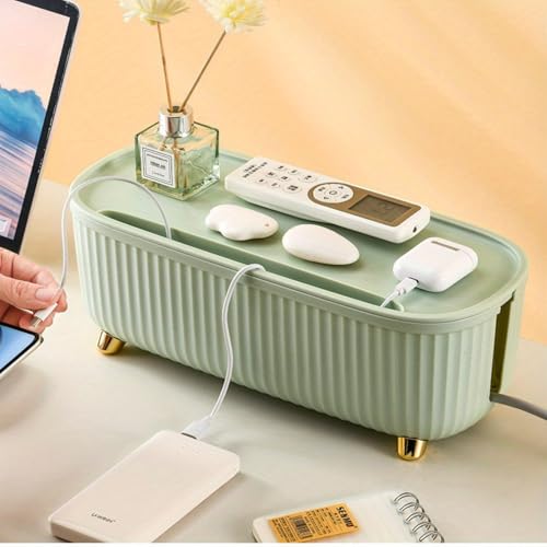 Soko Cable Management Box with Mobile Stand | Cords Hider & Surge Protector | Concealer for Power Strips, Router, Gadget Wires Storage Organizer Tray for Desk, Table - Home, Office (WireHide) - Green - Image 1