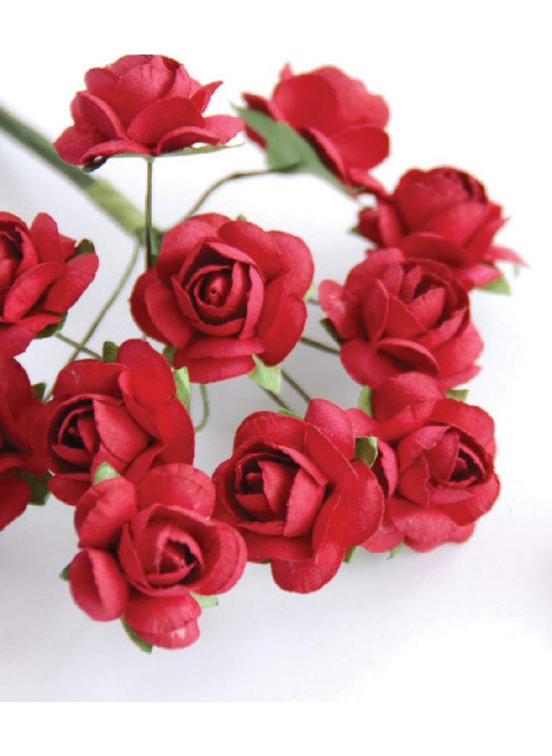Zorpia zorpia Mini Fake Rose Flower Heads 144pcs Mini Artificial Mulberry Paper Roses Flower with Wire Stem DIY Wedding Flowers Accessories Make Bridal Hair Clips Headbands Dress (Red)  - Image 2