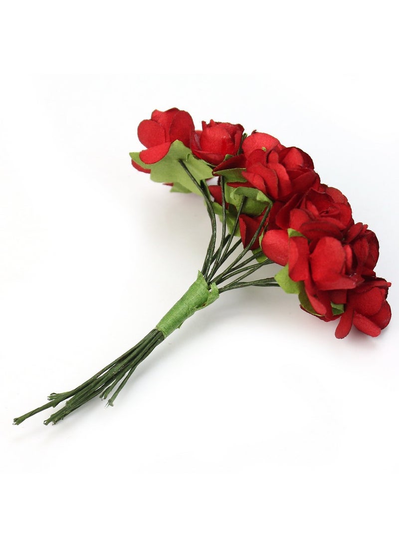 Zorpia zorpia Mini Fake Rose Flower Heads 144pcs Mini Artificial Mulberry Paper Roses Flower with Wire Stem DIY Wedding Flowers Accessories Make Bridal Hair Clips Headbands Dress (Red)  - Image 3