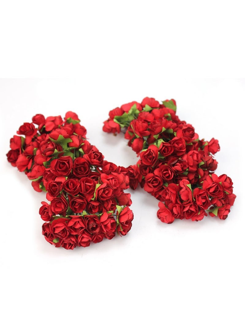 Zorpia zorpia Mini Fake Rose Flower Heads 144pcs Mini Artificial Mulberry Paper Roses Flower with Wire Stem DIY Wedding Flowers Accessories Make Bridal Hair Clips Headbands Dress (Red)  - Image 5