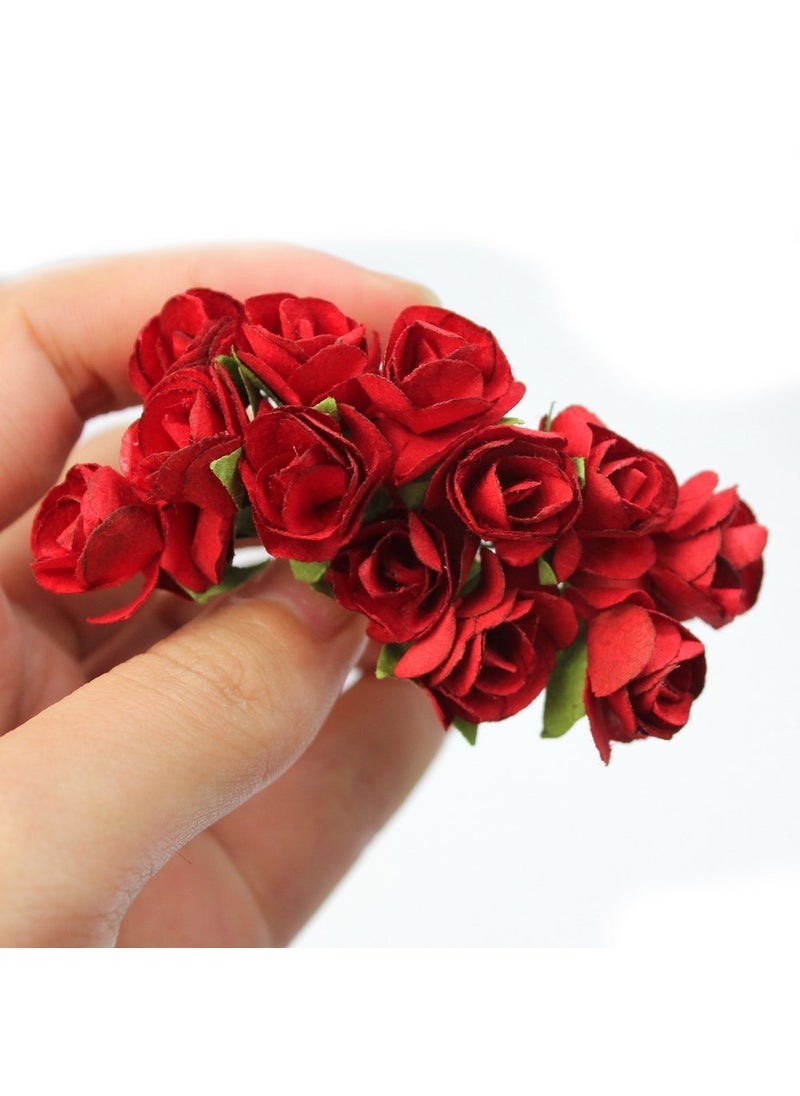 Zorpia zorpia Mini Fake Rose Flower Heads 144pcs Mini Artificial Mulberry Paper Roses Flower with Wire Stem DIY Wedding Flowers Accessories Make Bridal Hair Clips Headbands Dress (Red)  - Image 4