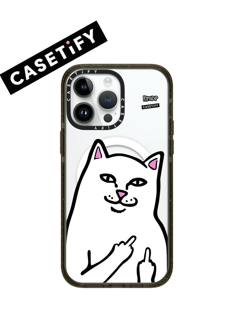 Apple iPhone 14 Pro Max Case,Middle finger cat Magnetic Adsorption Phone Case - Semi transparent