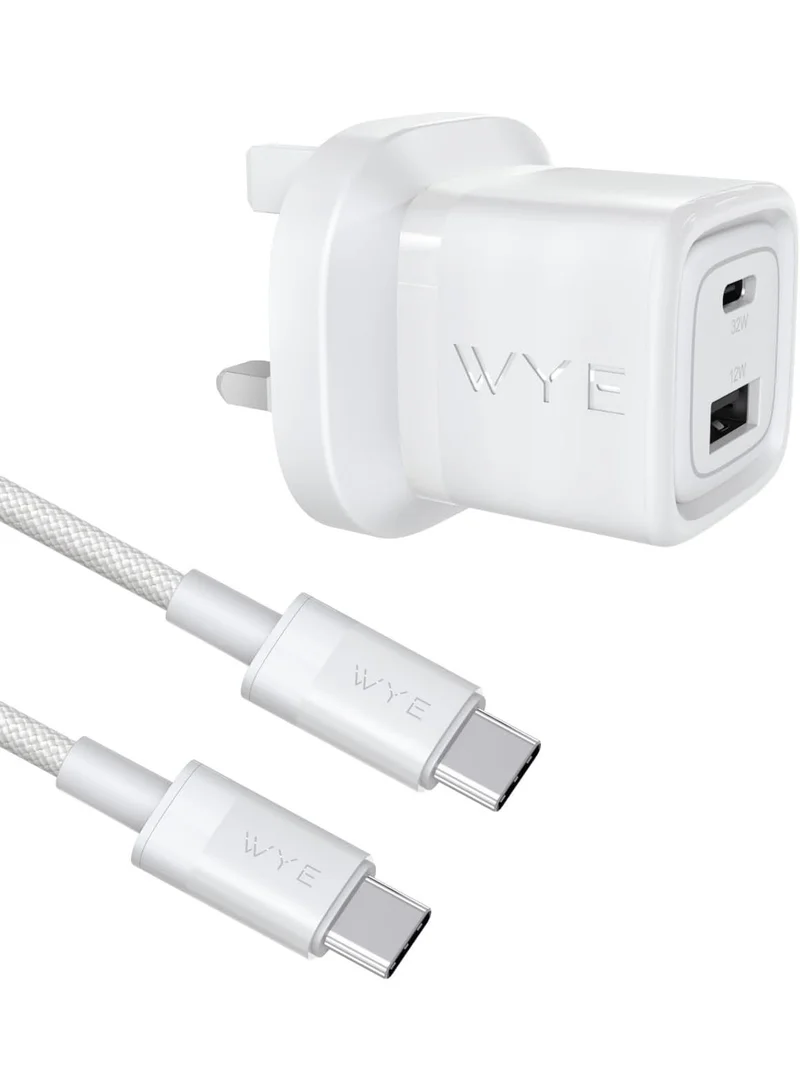 واي شاحن سريع ثنائي المنافذ بقدرة 32 واط | محول طاقة USB-C و USB-A | تقنية GaN | شاحن جداري صغير الحجم | متوافق مع الهواتف الذكية والأجهزة اللوحية