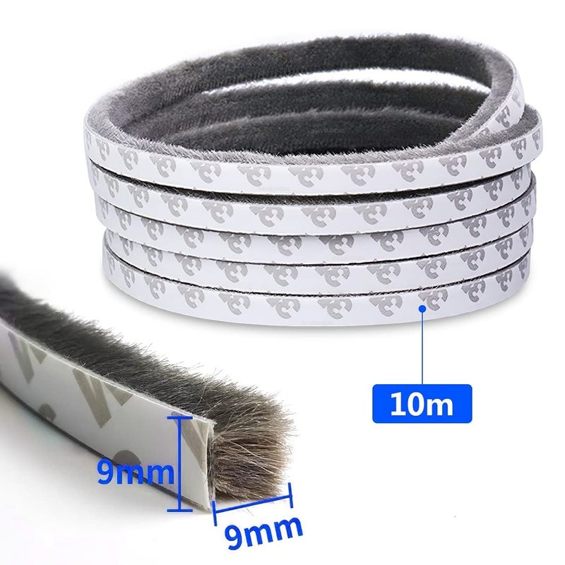 RAVIRANDAL RAVIRANDAL 10 Meters Soundproof Window Sealing Strips Windproof Dustproof Door Window Frame Seal Self Adhesive Brush Strip Sliding Window Seal Window Door Seal Sliding Door Seal Strip Grey  - Image 5