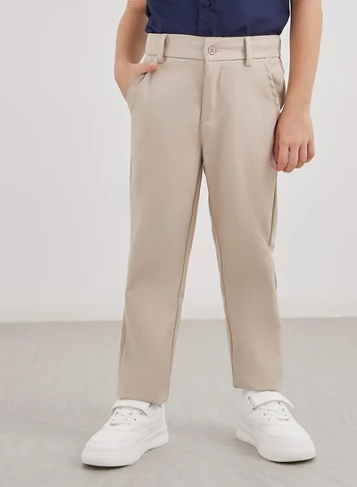 Styli Styli Boys Beige Regular Fit Pants with Pockets