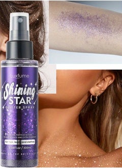 Luxfume 100ml Shiny Star Glitter Spray Glitter spray for Hair Face Body Purple Body Glitter Spray Waterproof Quick Drying Glitter Spray No Clogged Nozzles Long Lasting Body Shiny Glitter Spray  - Image 1