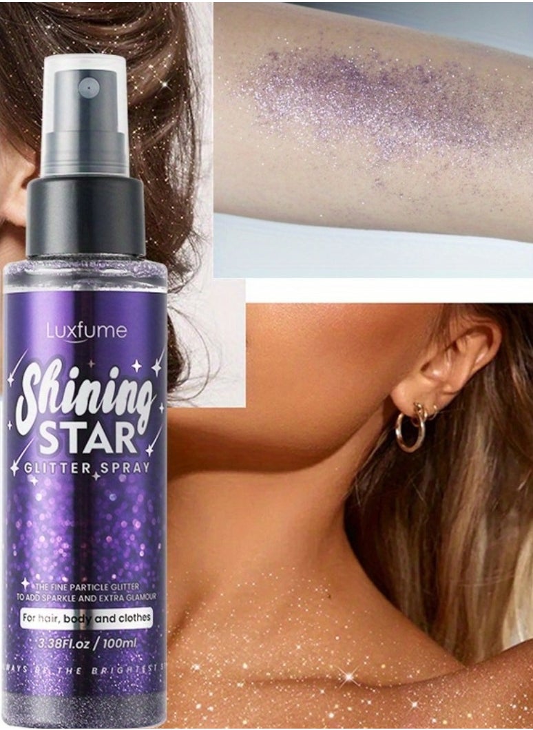 Luxfume 100ml Shiny Star Glitter Spray Glitter spray for Hair Face Body Purple Body Glitter Spray Waterproof Quick Drying Glitter Spray No Clogged Nozzles Long Lasting Body Shiny Glitter Spray  - Image 1