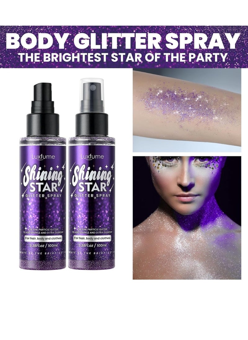 Luxfume 100ml Shiny Star Glitter Spray Glitter spray for Hair Face Body Purple Body Glitter Spray Waterproof Quick Drying Glitter Spray No Clogged Nozzles Long Lasting Body Shiny Glitter Spray  - Image 2