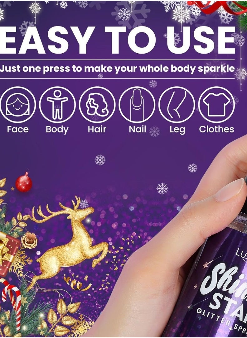 Luxfume 100ml Shiny Star Glitter Spray Glitter spray for Hair Face Body Purple Body Glitter Spray Waterproof Quick Drying Glitter Spray No Clogged Nozzles Long Lasting Body Shiny Glitter Spray  - Image 3