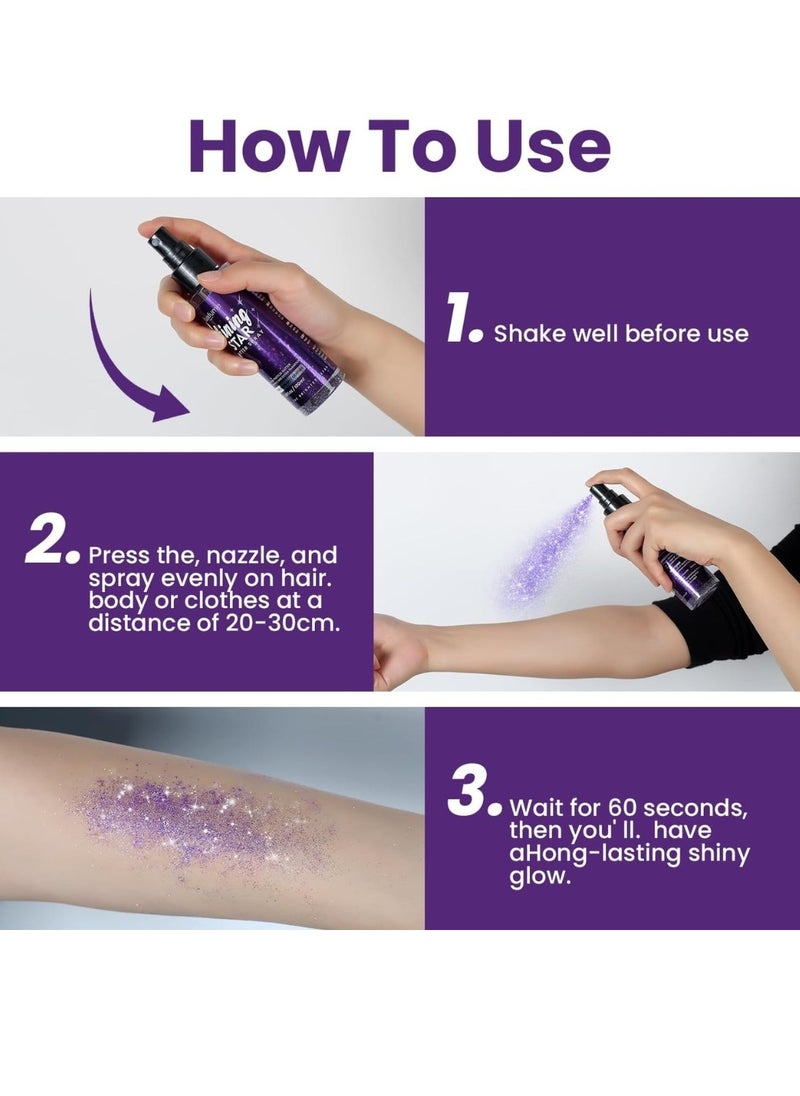 Luxfume 100ml Shiny Star Glitter Spray Glitter spray for Hair Face Body Purple Body Glitter Spray Waterproof Quick Drying Glitter Spray No Clogged Nozzles Long Lasting Body Shiny Glitter Spray  - Image 5
