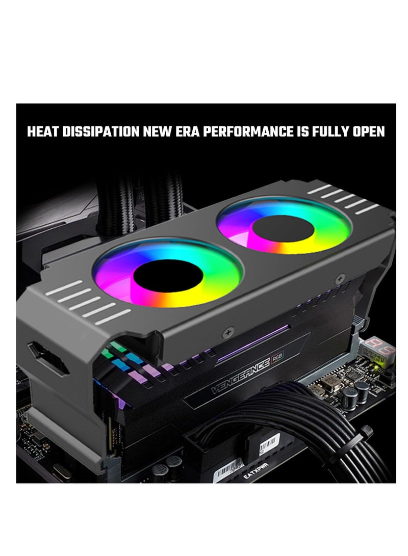 ARGB Memory RAM Cooling Fan with 5V 3-Pin Light Effect for Gaming PC, Aluminum Heatsink and Backplate Cooler, Black Design - Image 2
