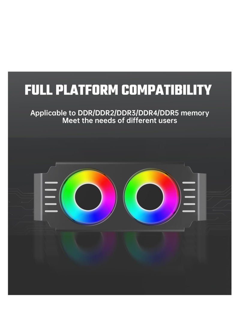 ARGB Memory RAM Cooling Fan with 5V 3-Pin Light Effect for Gaming PC, Aluminum Heatsink and Backplate Cooler, Black Design - Image 3